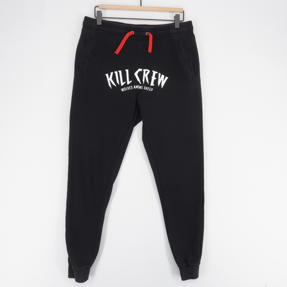 Kill Crew Jogger Sweatpants Mens M Black Graphic Drawstring Wolves Among Sheep
